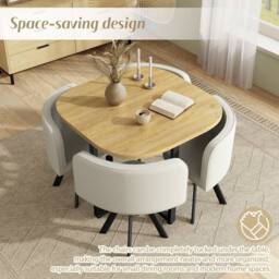 FENCHILIN Space Saving Dining Table & 4 Chairs Set MDF Metal Linen Dining Room - Size: 4 Person - thumbnail 3
