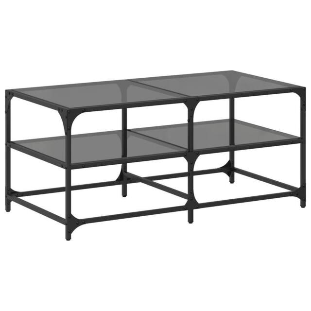 Berkfield Home Coffee Table with Black Glass Top 98.5x50x45 cm Steel - image 1