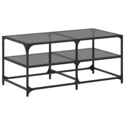 Berkfield Home Coffee Table with Black Glass Top 98.5x50x45 cm Steel - thumbnail 1