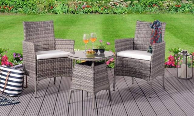 Comfy Living Ltd Rattan Garden Bistro Set With Round Table & 2 Chairs In Various Colours With Cover in Grey - image 1