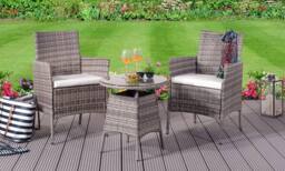Comfy Living Ltd Rattan Garden Bistro Set With Round Table & 2 Chairs In Various Colours With Cover in Grey - thumbnail 1