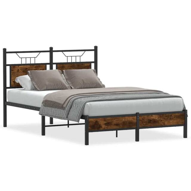 Berkfield Home Bed Frame without Mattress Smoked Oak 120x200 cm Engineered Wood in Brown - Size: Small Double - image 1