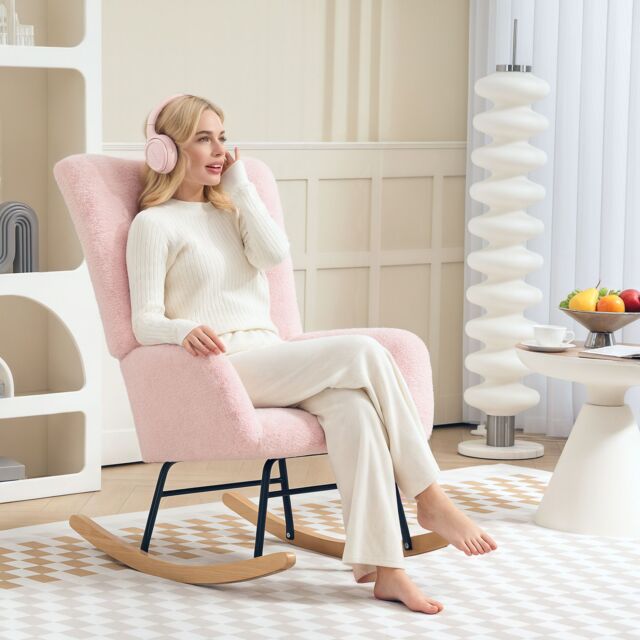 HOMCOM Rocking Chair, Modern Armchair with Backrest for Bedroom in Light Pink - image 1