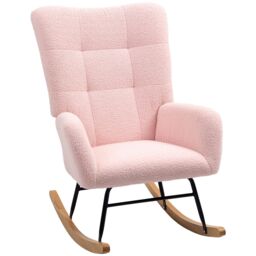 HOMCOM Rocking Chair, Modern Armchair with Backrest for Bedroom in Light Pink - thumbnail 2