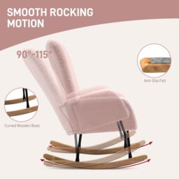 HOMCOM Rocking Chair, Modern Armchair with Backrest for Bedroom in Light Pink - thumbnail 4