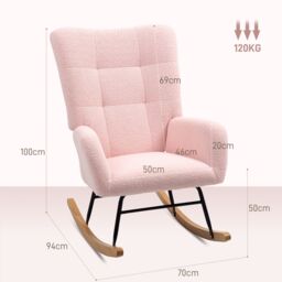 HOMCOM Rocking Chair, Modern Armchair with Backrest for Bedroom in Light Pink - thumbnail 3
