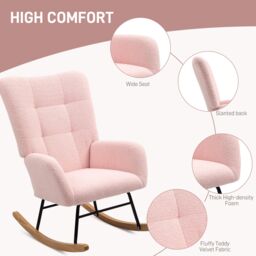 HOMCOM Rocking Chair, Modern Armchair with Backrest for Bedroom in Light Pink - thumbnail 6