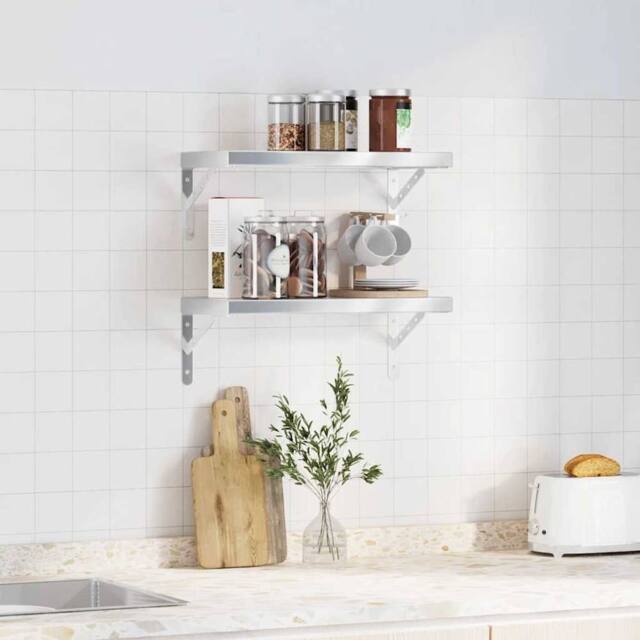 Berkfield Home Wall Shelves 2 pcs 50x23.5x3 cm Silver Stainless Steel - image 1