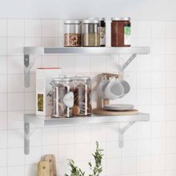 Berkfield Home Wall Shelves 2 pcs 50x23.5x3 cm Silver Stainless Steel - thumbnail 2