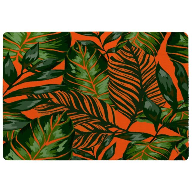 Benjamin Tate Design Green Tropical Leaves On Orange Rug in Natural - Size: Large - image 1
