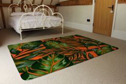 Benjamin Tate Design Green Tropical Leaves On Orange Rug in Natural - Size: Large - thumbnail 3