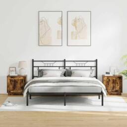 Berkfield Home Bedside Cabinets with LED Lights 2 pcs Smoked Oak 44x34, 5x45 cm in Brown - thumbnail 4