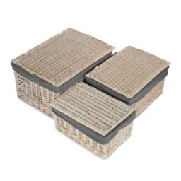Red Hamper Set of 3 White Wash Steamed Cotton Lined Storage Basket in Grey - thumbnail 2