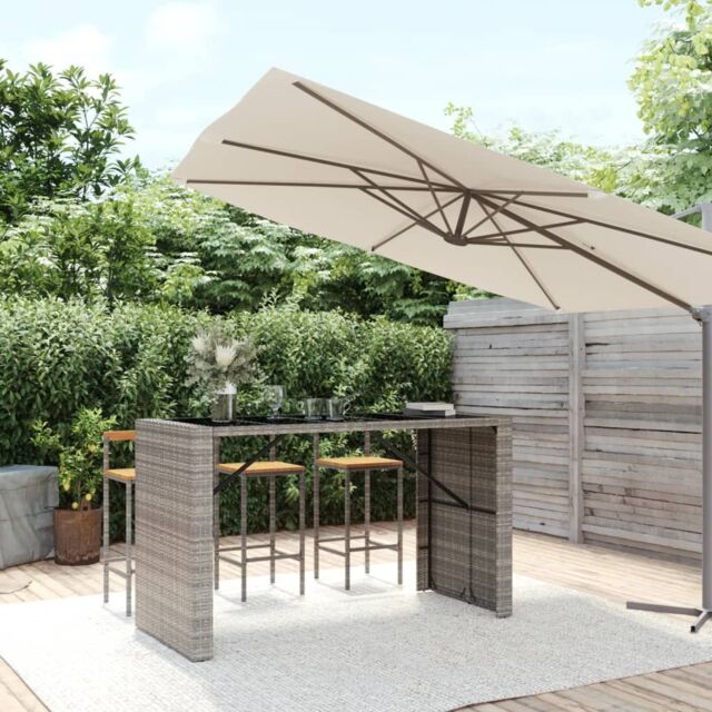 Berkfield Home Bar Table with Glass Top Grey 185x80x110 cm Poly Rattan - Size: 185 x 80 x 110 cm - image 1