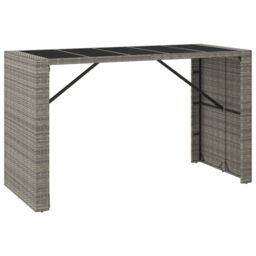 Berkfield Home Bar Table with Glass Top Grey 185x80x110 cm Poly Rattan - Size: 185 x 80 x 110 cm - thumbnail 2