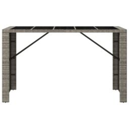 Berkfield Home Bar Table with Glass Top Grey 185x80x110 cm Poly Rattan - Size: 185 x 80 x 110 cm - thumbnail 3