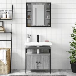 Berkfield Home 2 Piece Bathroom Furniture Set Grey Sonoma Engineered Wood - thumbnail 3