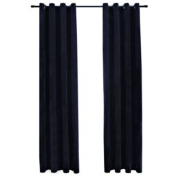 Berkfield Home Blackout Curtains with Rings 2 pcs Velvet Black 140x175 cm - thumbnail 2