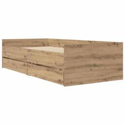 Berkfield Home Bed Frame with Drawer Artisan Oak 100 x 200 cm Solid Pine Wood in Brown - thumbnail 2