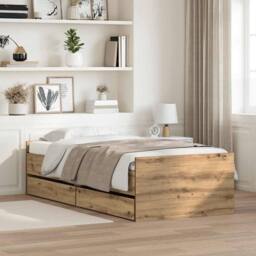Berkfield Home Bed Frame with Drawer Artisan Oak 100 x 200 cm Solid Pine Wood in Brown