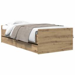 Berkfield Home Bed Frame with Drawer Artisan Oak 100 x 200 cm Solid Pine Wood in Brown - thumbnail 3