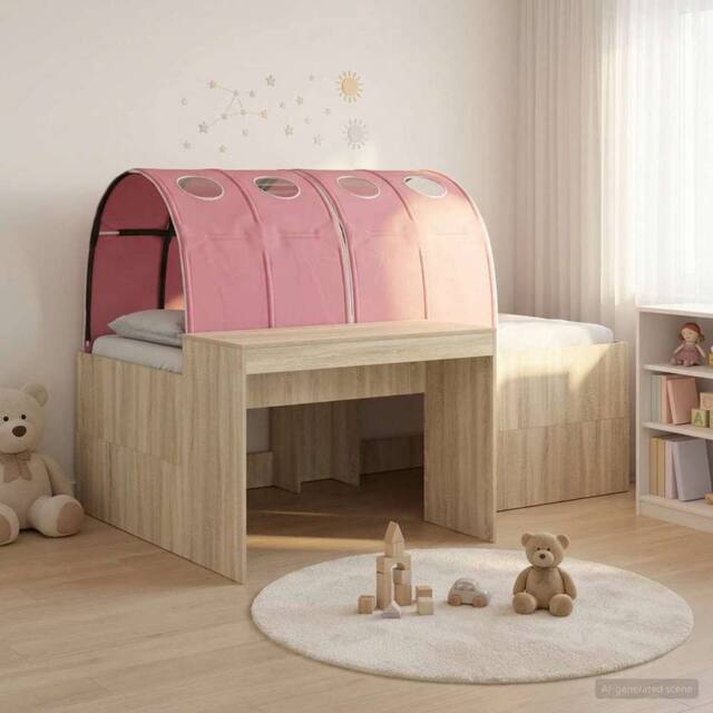 Berkfield Home Bed with Tunnel 3 pcs Artisian Oak & Pink Engineered Wood in Brown - image 1