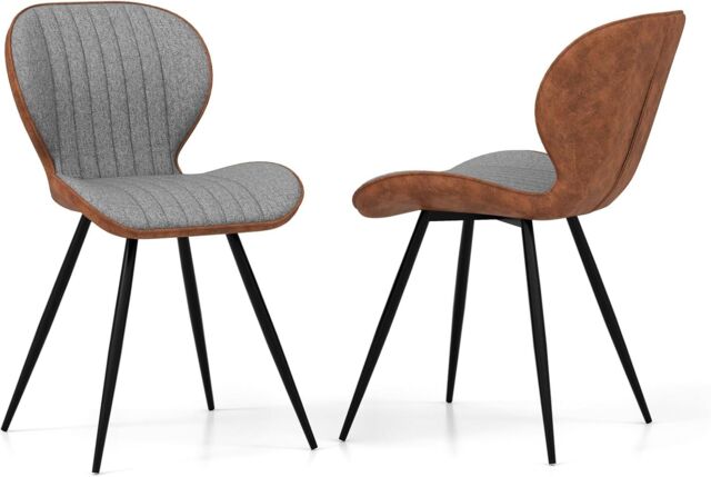 Gymax Armless Dining Chair 2PCS Accent Chairs Upholstered Curved Backrest in Grey - image 1