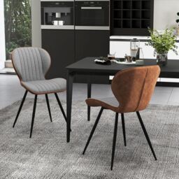 Gymax Armless Dining Chair 2PCS Accent Chairs Upholstered Curved Backrest in Grey - thumbnail 2