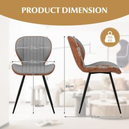 Gymax Armless Dining Chair 2PCS Accent Chairs Upholstered Curved Backrest in Grey - thumbnail 3