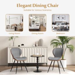 Gymax Armless Dining Chair 2PCS Accent Chairs Upholstered Curved Backrest in Grey - thumbnail 4