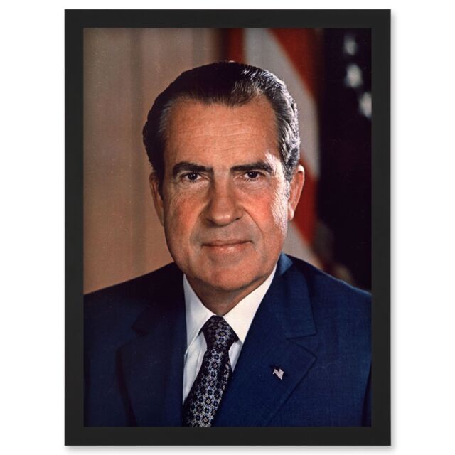 Artery8 US President Richard Nixon Portrait Photo Artwork Framed Wall Art Print A4 in Black - image 1