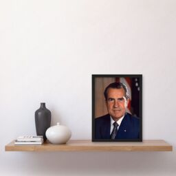 Artery8 US President Richard Nixon Portrait Photo Artwork Framed Wall Art Print A4 in Black - thumbnail 2