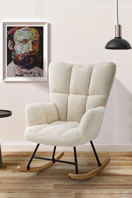 Living and Home Tufted Upholstered Rocking Chair with Pocket in White - image 1