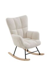 Living and Home Tufted Upholstered Rocking Chair with Pocket in White - thumbnail 3
