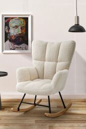 Living and Home Tufted Upholstered Rocking Chair with Pocket in White