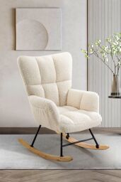 Living and Home Tufted Upholstered Rocking Chair with Pocket in White - thumbnail 2