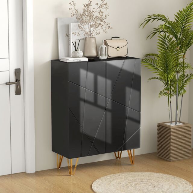 HOMCOM Narrow Shoe Cabinet, Slim Shoe Storage Cabinet with Soft-Close Hinges & Adjustable Shelves for 15-20 Pairs of Shoes in Black - image 1