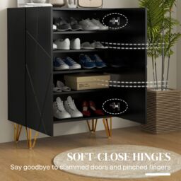 HOMCOM Narrow Shoe Cabinet, Slim Shoe Storage Cabinet with Soft-Close Hinges & Adjustable Shelves for 15-20 Pairs of Shoes in Black - thumbnail 6