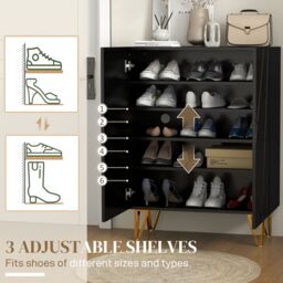 HOMCOM Narrow Shoe Cabinet, Slim Shoe Storage Cabinet with Soft-Close Hinges & Adjustable Shelves for 15-20 Pairs of Shoes in Black - thumbnail 4
