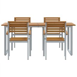 Berkfield Home 5 Piece Garden Dining Set Solid Wood Acacia & Metal in Grey - thumbnail 7