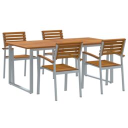 Berkfield Home 5 Piece Garden Dining Set Solid Wood Acacia & Metal in Grey - thumbnail 2