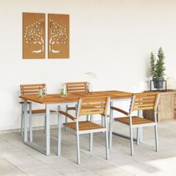 Berkfield Home 5 Piece Garden Dining Set Solid Wood Acacia & Metal in Grey - thumbnail 4