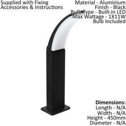 Loops 4 PACK IP44 Outdoor Pedestal Light Black Aluminium 11W LED Wall Post Lamp - thumbnail 2
