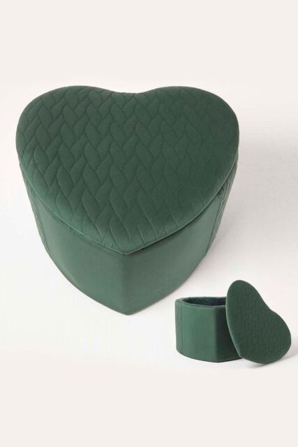 Homescapes Arundel Heart-Shaped Velvet Footstool with Storage in Emerald - image 1