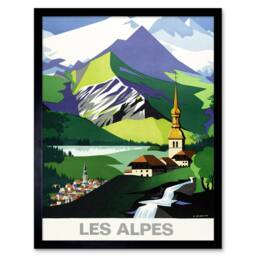 "Artery8 Jacqueline Alps Mountains French Railway Advert 12x16"" Framed Art in Green - Size: W12"" x H16""" - thumbnail 1