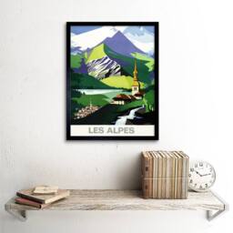 "Artery8 Jacqueline Alps Mountains French Railway Advert 12x16"" Framed Art in Green - Size: W12"" x H16""" - thumbnail 2