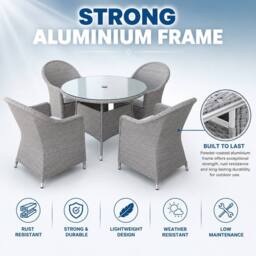 Shatchi Sorrento 4-Seater Rattan Dining Round Garden Table & Chairs Aluminium Outdoor Furniture Set in Natural - thumbnail 9