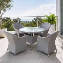 Shatchi Sorrento 4-Seater Rattan Dining Round Garden Table & Chairs Aluminium Outdoor Furniture Set in Natural - thumbnail 4