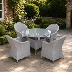 Shatchi Sorrento 4-Seater Rattan Dining Round Garden Table & Chairs Aluminium Outdoor Furniture Set in Natural - thumbnail 2