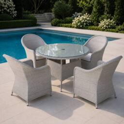 Shatchi Sorrento 4-Seater Rattan Dining Round Garden Table & Chairs Aluminium Outdoor Furniture Set in Natural - thumbnail 5